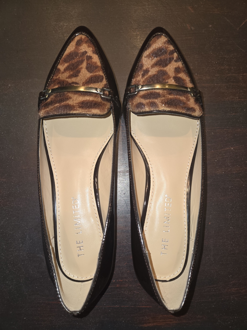 The Limited Brown Leopard-Print Pointed Toe Loafers with Gold Bit